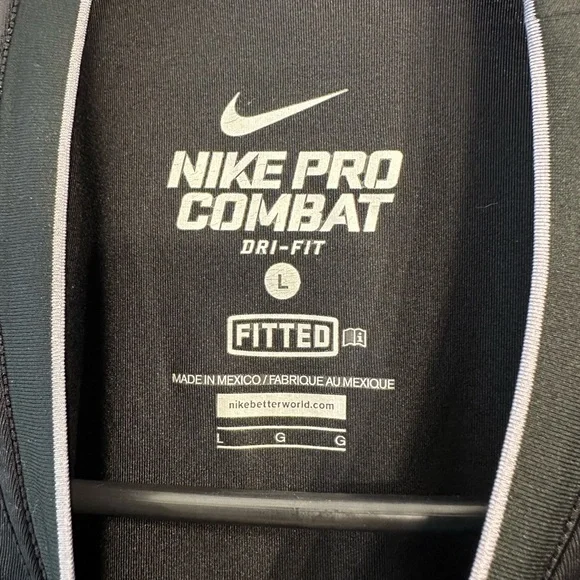Nike Men’s Large Pro Combat Dri-Fit Fitted Black Short Sleeve Tee Gym Athletic - Picture 5 of 7